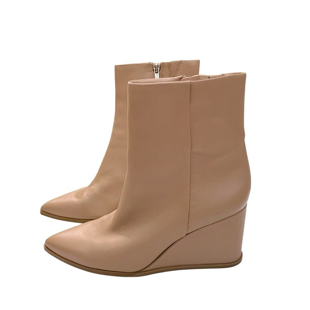 Nordstrom Prince Wedge Ankle Boots 9.5M Leather Nude Pointed Toe Minimalist